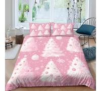 UNRXJZLVM Rose Christmas Trees Linge de Lit Microfibre Hypoallergique 3 pièces 3D Imprimée Résistante Festive Hiver Parure de Lit avec 2 Taies d'oreiller Léger for Chambre Adulte King（220x240cm）