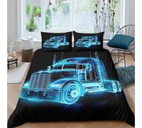 UNRXJZLVM Truck Hologram Parure de Lit 3 pièces 3D Effet Microfibre résistante Futuristic Design de Style Ensemble De Literie avec Fermeture Éclair Facile d'entretien for Hommes Single（140x200cm）