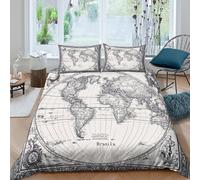 UNRXJZLVM Vintage World Map Ensemble De Literie 3 pièces Imprimé en 3D Hypoallergique Antique Cartography Housse de Couette avec 2 x Taies d'oreiller Respirante for Chambre Enfants Single（135x200cm）