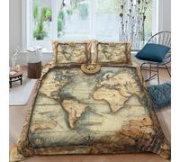 UNRXJZLVM Vintage World Map Parure de Lit 3 pièces 3D Effet Microfibre résistante Antique Exploration Linge de Lit avec Taie d'oreiller Entretien Facile for Femmes Super King（260x220cm）