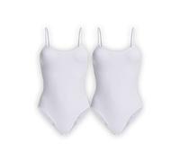 UnsichtBra Lot de 2 Body Femme Microfibre | Body Moulant à Fines Bretelles Spaghetti - Confort léger & Polyvalent - Noir/Blanc/Chair (2 x Blanc, L-XL)