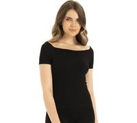 UnsichtBra Maillot de corps gainant pour femme avec large encolure en maille côtelée | Chemisier basique 2 en 1 | Haut moulant en microfibre sans armatures | Gris noir, Noir , Small-Medium