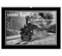 Unter Dampf - Eisenbahnromantik im Harz (Wandkalender 2026 DIN A2 quer), CALVENDO Monatskalender: Dampflokomotiven in faszinierenden Schwarz-Weis-Bilderns