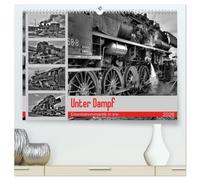 Unter Dampf - Eisenbahnromantik in schwarz-weiß (hochwertiger Premium Wandkalender 2026 DIN A2 quer), Kunstdruck in Hochglanz: Feuer - Wasser - Kohle - Volldampf-Emotionen in schwarz-weiß!