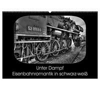 Unter Dampf - Eisenbahnromantik in schwarz-weiß (Wandkalender 2026 DIN A2 quer), CALVENDO Monatskalender: Feuer - Wasser - Kohle - Volldampf-Emotionen in schwarz-weiß!