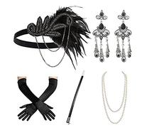 UNTERING Accessoires de fête pour femme - Serre-tête, collier, boucles d'oreilles, gants - Pour cocktail, fête, bal de fin d'année, p, taille unique