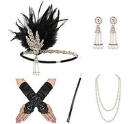 UNTERING Accessoires de fête pour femme - Serre-tête, collier, boucles d'oreilles, gants - Pour cocktail, fête, bal de fin d'année, H, Taille unique