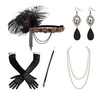 UNTERING Accessoires de fête pour femme - Serre-tête, collier, boucles d'oreilles, gants - Pour cocktail, fête, bal de fin d'année, a, Taille unique