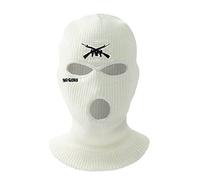 UNTERING Bouclier de moto brodé Ski résistant au froid Costume de gangster noir pour homme avec trous pour les yeux pour homme Cosplay Costume Mascarade, blanc, taille unique