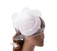 UNTERING Chapeau bibi Derby pour femme - Bandeau voile de plumes - Pilulier - Voile de cocktail - En maille - Pour cocktail, thé