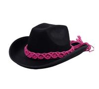 UNTERING Chapeau de cowboy adulte avec bande de tissage femme western modèle spectacle pour adulte femme homme bal fête Fedoras chapeaux pour femmes pour hommes pour femmes à la mode, Noir , Taille