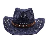 UNTERING Chapeau de cowboy en paille tressée pour discothèque, maison, cocktail, fête, vacances pour homme, femme, comédien, acteur