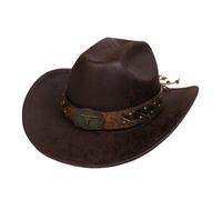 UNTERING Chapeau de cowboy vintage à large bord pour adulte - Mode occidentale - Festival de musique - Casquette de costume - Chapeau à large bord