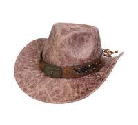 UNTERING Chapeau de cowboy vintage à large bord pour adulte - Mode occidentale - Festival de musique - Casquette de costume - Chapeau à large bord