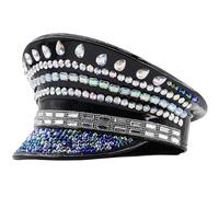 UNTERING Chapeau de mariée à strass pour cérémonie de mariage, Halloween, fête, capitaine de voyage, prise de photo, chapeau de capitaine pour femme, Noir , Taille unique