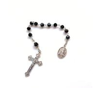 UNTERING Chapelet en cristal noir avec breloque pour homme et femme, symbole de la foi, force de prière perlée
