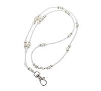 UNTERING Collier et porte-badge avec fermoir à détacher, perles blanches douces, bijoux décoratifs, porte-badge d'identification tendance, collier avec fermoir détachable pour femme