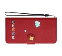 UNTERING Étui de protection fait main en cuir avec 3 emplacements pour cartes et fonction support pour téléphone portable Rouge