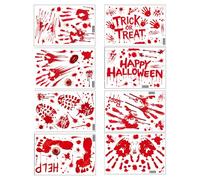 UNTERING Lot de 8 feuilles d'autocollants d'Halloween en forme d'empreintes de mains sanglantes pour portes en verre, décorations de fenêtre à effet miroir, empreintes de pieds effrayantes