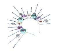 UNTERING Sunbursts Serre-tête réglable avec fleurs roses et strass pour fêtes costumées Accessoire de coiffe élégant Halos Couronnes Bandeau