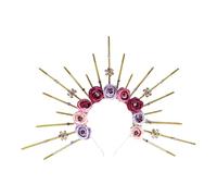 UNTERING Sunbursts Serre-tête réglable avec fleurs roses et strass pour fêtes costumées Accessoire de coiffe élégant Halos Couronnes Bandeau