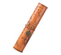 UNTERING Trousse à crayons antique en cuir avec grand compartiment pour stylos, pinceaux de peinture, organiseur pour artistes de voyage, Marron plat