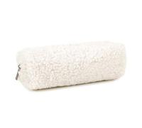 UNTERING Trousse à crayons en peluche de grande capacité avec fermeture éclair pour ranger les cosmétiques de voyage pour étudiante, adulte, fille, femme, accessoire de voyage, blanc