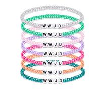 UNTERING WWJD Ensemble de bijoux élastiques à la main Bracelets élastiques Cadeaux religieux Bracelets colorés en résine Que ferait Wwjd Perles pour adolescentes, taille unique, Comme décrit