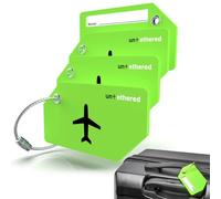 Untethered Lot de 4 étiquettes de bagage en silicone souple et brillant pour voyage et valise. Comprend des cartes de nom avec protection de l'intimité partielle et boucles en acier inoxydable pour