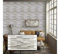 Untitled Lot de 20 panneaux muraux 3D en PVC, aspect bois, parquet en chêne blanchi, 10 m², pour salon, cuisine et salle de bain, montage facile