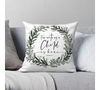 Unto Us A Child Is Born Pine Wreath Taie d'oreiller carrée Polyester Lin Velours Creative Zip Décoratif Canapé Housse de Coussin 45x45