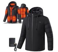 Veste Chauffante Électrique À Chauffage Intelligent 11 Zones pour Hommes et Femmes Polaire Veste Chaude Hiver 3 Niveaux De Température avec Batterie Rechargeable 10000Mah,Noir,L