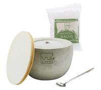 UNUS Bougie en béton pour extérieur Bougie en béton conique grande, 100g de cire de recharge, planche à éteindre et cuillère pour le remplissage, cheminée de table avec mèche permanente, feu de table