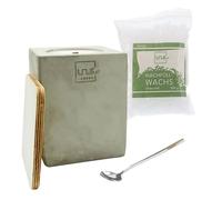 UNUS Bougie en béton pour extérieur en forme de rectangle grande, 100g de cire de recharge, planche à éteindre et cuillère pour le remplissage, cheminée de table avec mèche permanente, feu de table