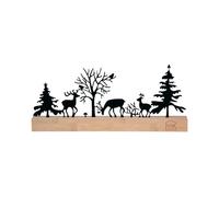 UNUS Décoration de Noël en métal - Silhouette de cerf et d'oiseau avec forêt - 30 x 13 x 2,5 cm - Avec socle en bambou - Noir - Décoration moderne pour fenêtre, table, cheminée ou étagère