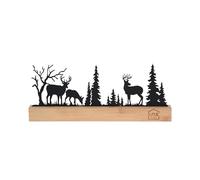 UNUS Figur de cerf en silhouette de forêt en bambou et métal Décoration moderne pour table et fenêtre avec 3 cerfs et arbres Noir
