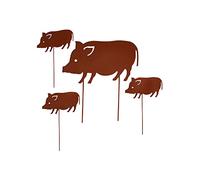 UNUS Garden Cochons Lot de 4 piquets de jardin - Aspect rouille - En métal inoxydable - Pour jardin, terrasse, balcon ou pot de fleurs