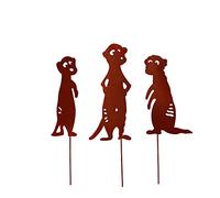 UNUS Garden Lot de 3 piquets de jardin suricate - Aspect rouille - En métal inoxydable - Décoration de jardin - Décoration de jardin - Décoration de jardin - Décoration de terrasse - Balcon - Pot