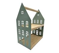UNUS HOME Présentoir à petit-déjeuner, buffet, vert, à 2 étages avec poignée, pour petit-déjeuner, fruits, saucisses et fromage, plateau en bois de bambou, support en métal, idéal comme cadeau