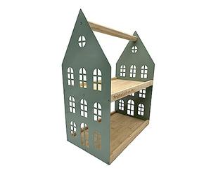 UNUS HOME Présentoir à petit-déjeuner, buffet, vert, à 2 étages avec poignée, pour petit-déjeuner, fruits, saucisses et fromage, plateau en bois de bambou, support en métal, idéal comme cadeau