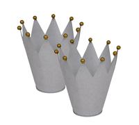 UNUS Lot de 2 couronnes en zinc avec boules dorées - Décoration de jardin, terrasse, balcon - Diamètre : 16 cm - Gris