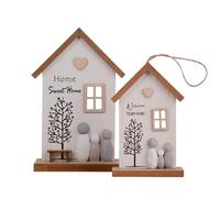 UNUS Lot de 2 présentoirs en bois et crochets en bois avec motif de maison, décoration rustique pour salon, couloir, chambre à coucher et portes, idée cadeau élégante