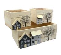 UNUS Lot de 3 caisses en bois - Décoration en bois de style maison de campagne - 12 x 12 x 9 cm - Avec film de protection pour plantes - Boîte de rangement en bois - Caisses décoratives comme cadeau