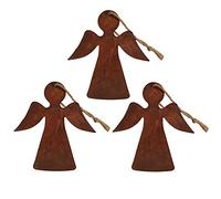 UNUS Lot de 3 figurines de jardin ange de Noël à suspendre dans le jardin, 15 x 13,3 cm, décoration de jardin aspect rouille, résistant aux intempéries pour jardin, terrasse, balcon ou maison