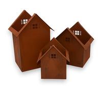 UNUS Lot de 3 maisons décoratives en métal marron rouille - Décoration d'automne - Village de Noël avec gravure pour jardin, terrasse ou balcon