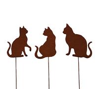UNUS Lot de 3 piquets de Jardin en Forme de Chat - Décoration de Jardin Aspect Rouille - Piquet en métal rouillé - Décoration pour Jardin, terrasse, Balcon