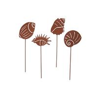UNUS Lot de 4 piquets de jardin en forme de coquillages rouillés