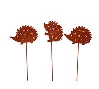 UNUS Lot de piquets de jardin en forme de hérisson en métal rouillé de style moderne, décoration pour jardin, terrasse, balcon, pot de fleurs - Lot de 3