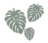 UNUS Monstera Lot de 3 crochets muraux en métal : feuilles tropicales vertes noires ou rouillées avec crochet de suspension pliable pour aspect 3D, décoration murale moderne pour intérieur et