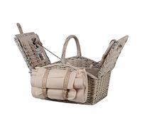 UNUS Panier de Pique-Nique en Osier Gris pour 2 Personnes avec Couverture, Vaisselle et Couverts, Set Complet avec Tapis de Pique-niqu